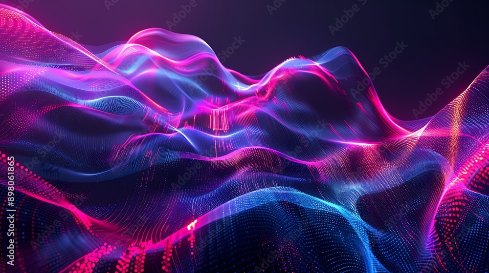 Abstract neon waves with flowing digital patterns Abstract neon waves with flowing digital patterns