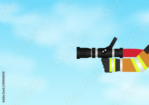 Firefighter Holding Fire Hose Nozzle. Vector Illustration. 