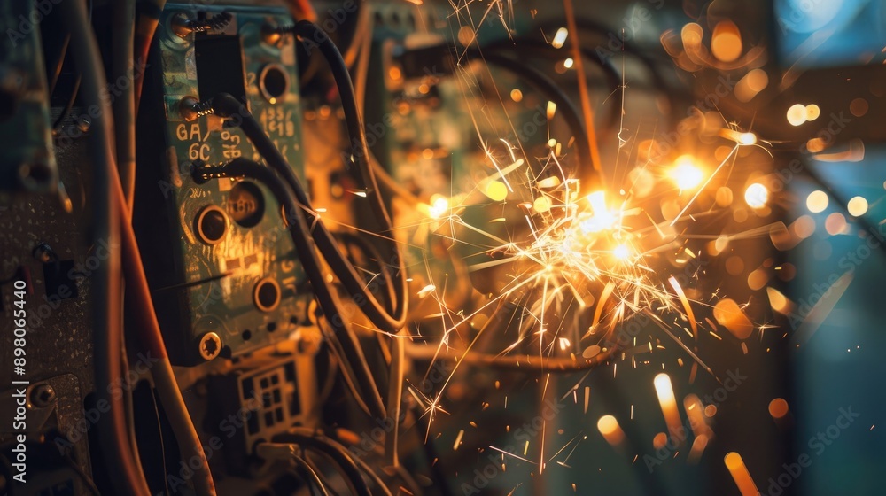 Sparks Fly From Electrical Panel. Sparks Fly From Electrical Panel.