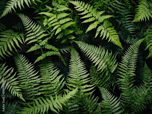 Fern leaves texture background, flat lay design, full-frame fresh wallpaper banner