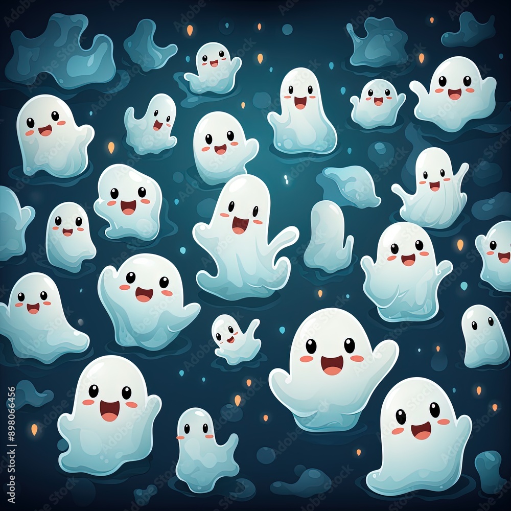 Cute White Ghosts in a Fun and Playful Pattern Cute White Ghosts in a Fun and Playful Pattern