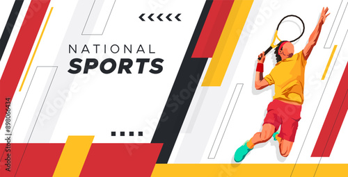 tennis sport concept, celebrating national sports day. tennis sport background. Male tennis player. Template design for national tennis match event
