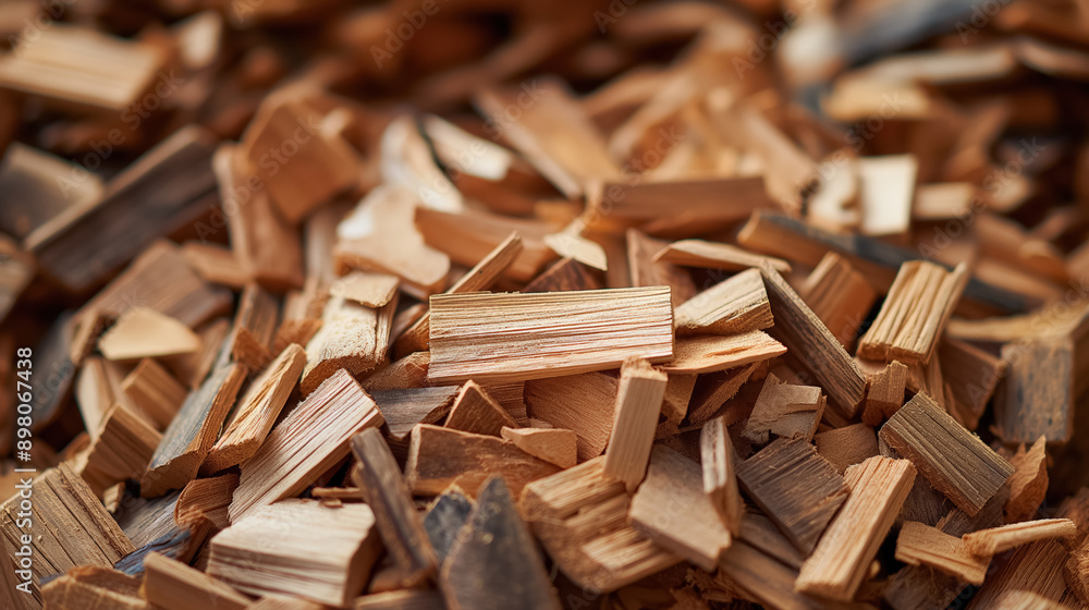 Pile of wood chips in various sizes and shades of brown, creating a textured and natural composition ideal for background use. Pile of wood chips in various sizes and shades of brown, creating a textured and natural composition ideal for background use.