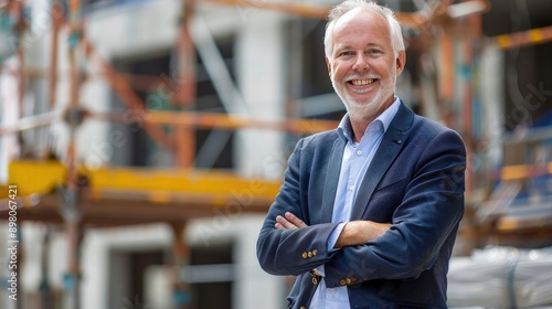 Portrait of Happy Mature Businessman on Building Construction Site