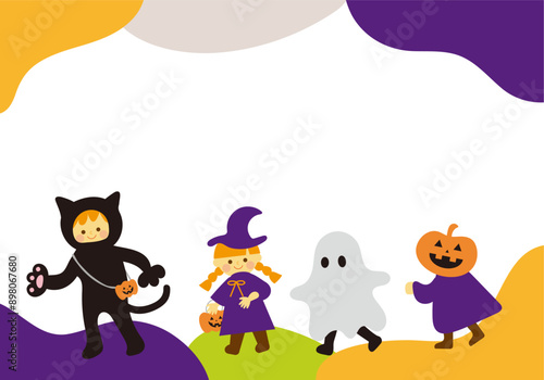 ハロウィン　子どもの仮装パレードのフレームイラスト