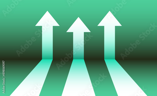 growth arrows indication rise in business and success on green gradient background vector illustration