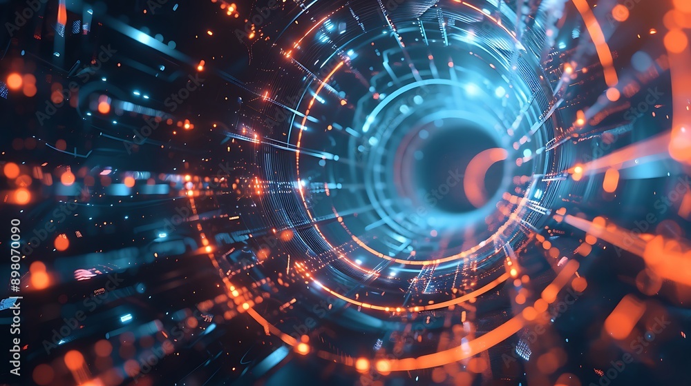 Obraz premium Abstract tech spirals with glowing lines 