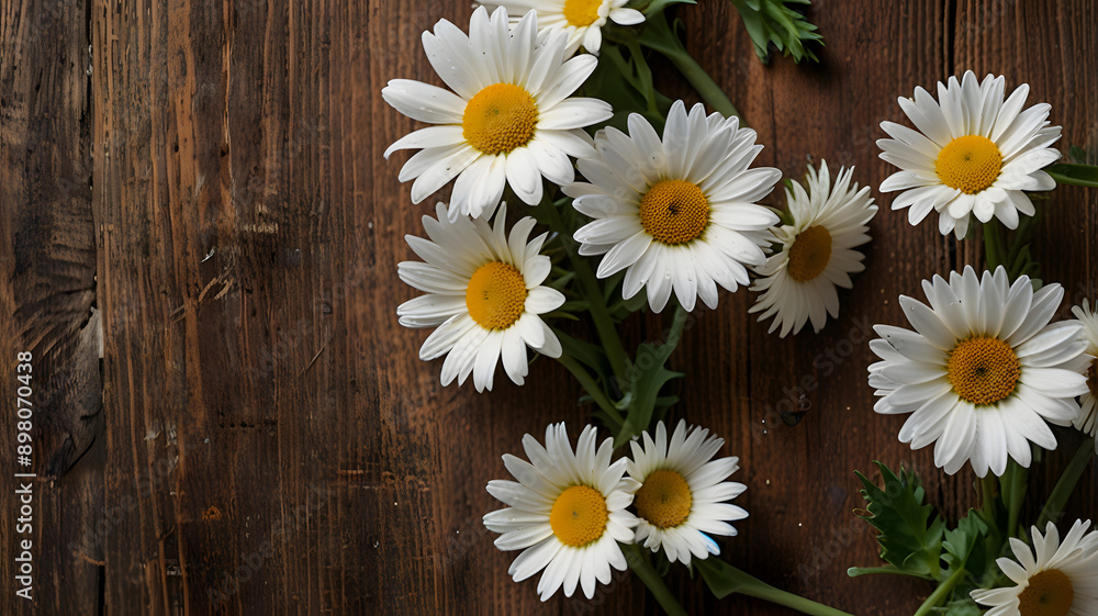 Fototapeta premium daisies on wooden background, ai generated