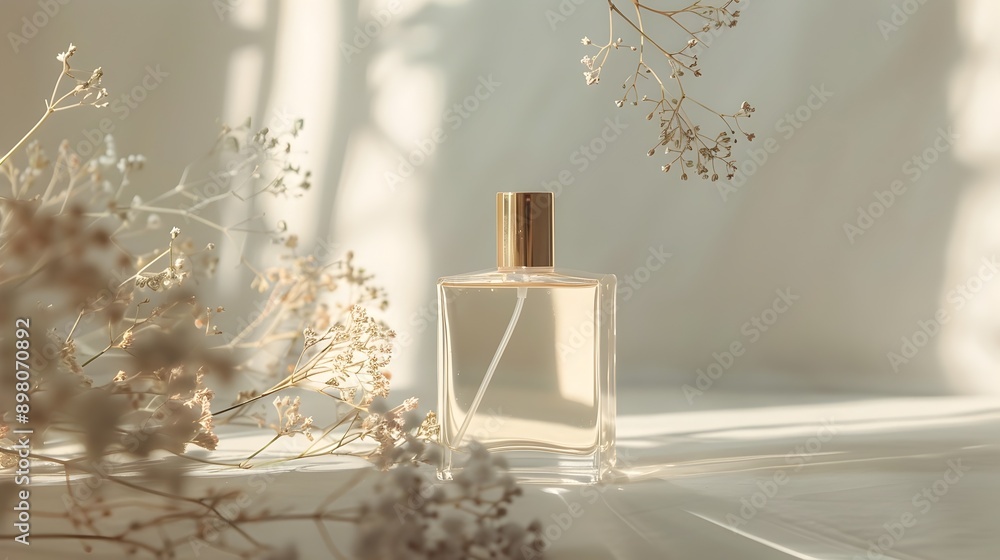 Obraz premium Deconstructed Perfume Bottle Evoking Serene Landscape and Calm Atmosphere