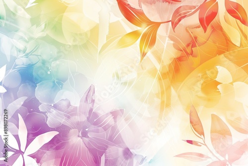 Colorful watercolor artwork of an abstract floral pattern with various blooms and soft gradients