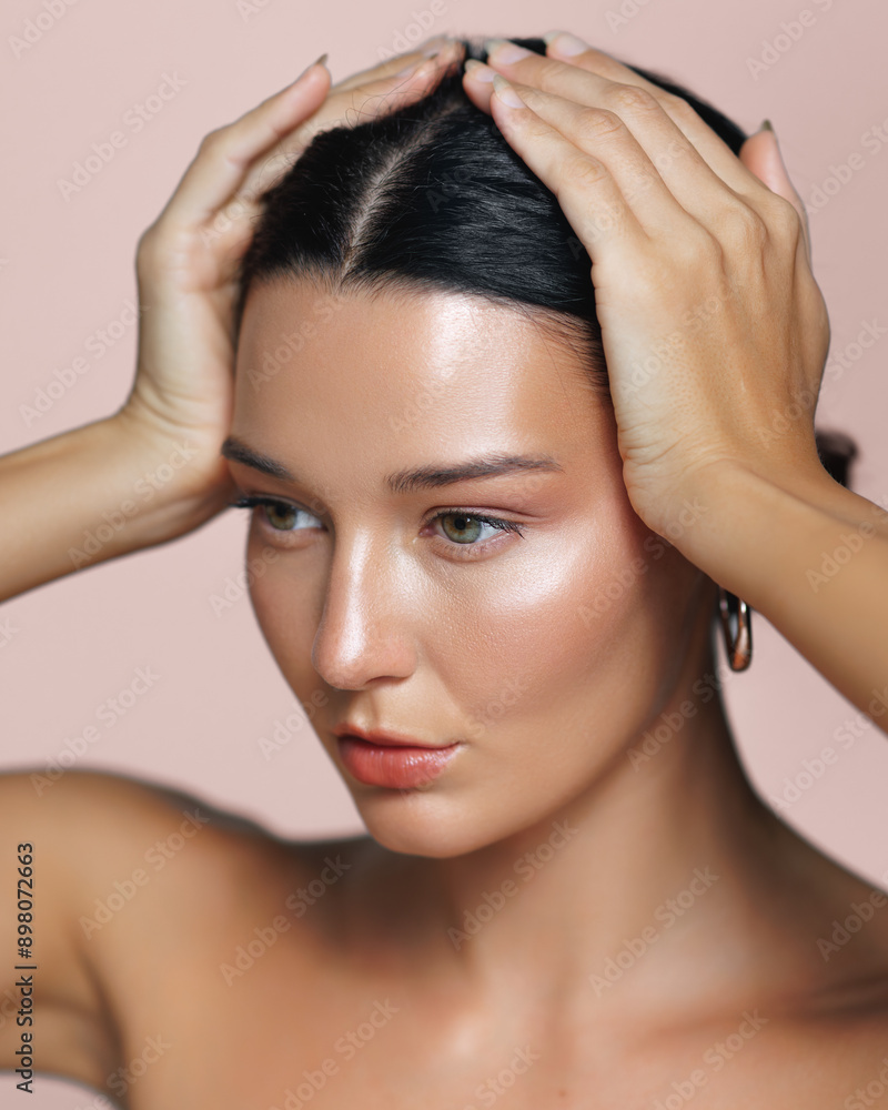Elegant Latina Woman with Glowing Skin and Hoop Earrings Elegant Latina Woman with Glowing Skin and Hoop Earrings