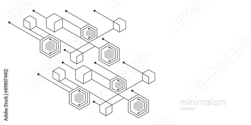 White background from cubes and lines.Linear geometric drawing.Abstraction,Vector illustration.	