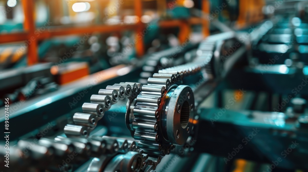 Conveyor Belt Gear Chain Drive Shaft in Manufacturing Process Conveyor Belt Gear Chain Drive Shaft in Manufacturing Process