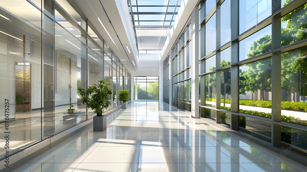Illuminated Pathway: Bright and Airy Hallway with Glass Partitions Infused with Natural Light for a Seamless Indoor-Outdoor Connection Illuminated Pathway: Bright and Airy Hallway with Glass Partitions Infused with Natural Light for a Seamless Indoor-Outdoor Connection