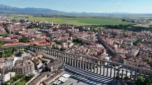 Aqueduct of Segovia Spain drone,aerial high angle view photo