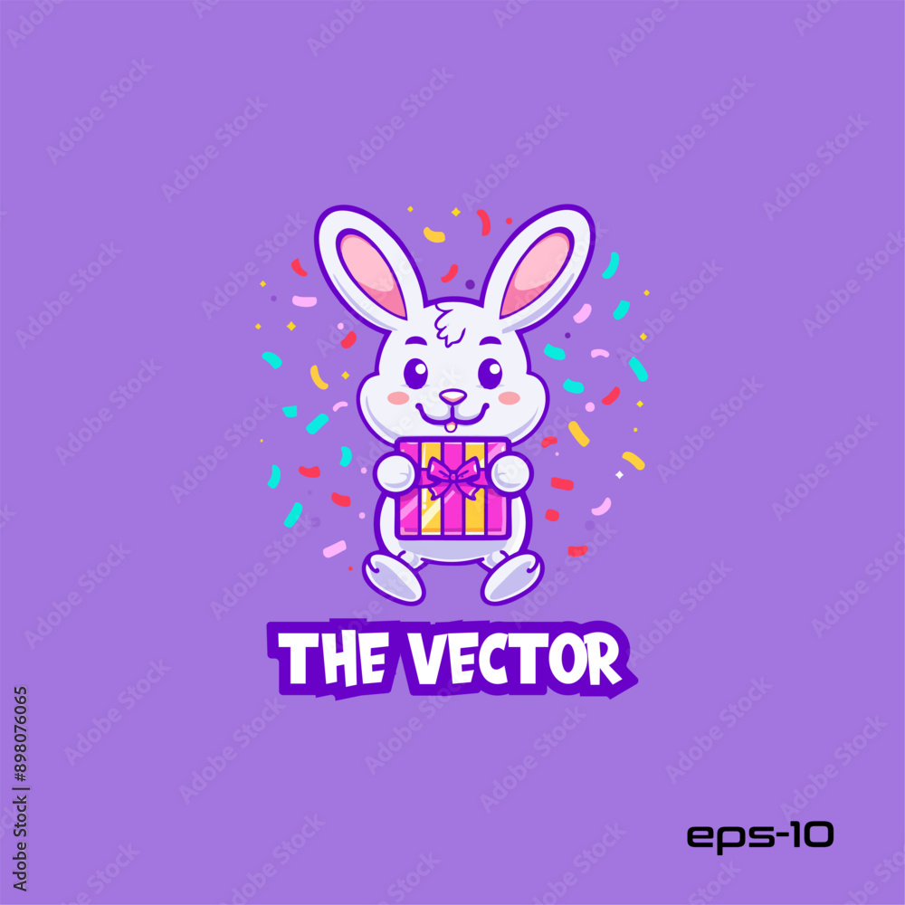 Bunny gift and confetti logo, vector, mascot, character, cartoon, illustration Bunny gift and confetti logo, vector, mascot, character, cartoon, illustration
