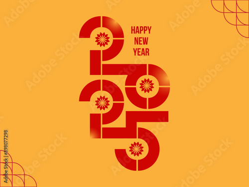 Happy New Year 2025 greeting vector illustrations poster with geometric shape flowers and styled 2025 number. Happy Lunar New Year Chinese New Year Tet festival templates, invitations, web banners.
