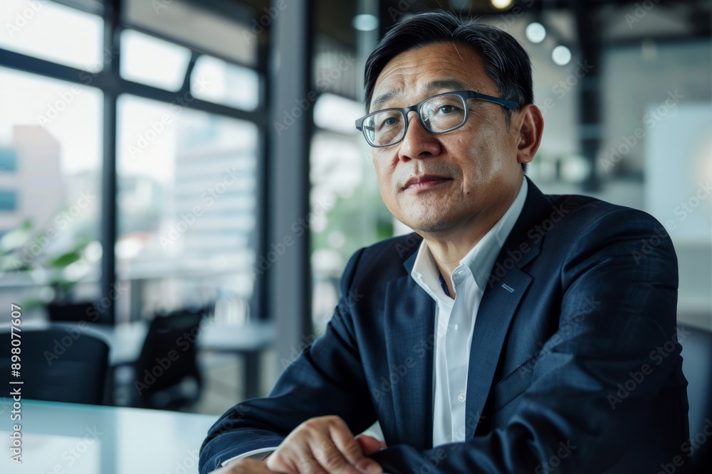 Fototapeta premium Portrait of an Asian CEO during a meeting, Generative AI