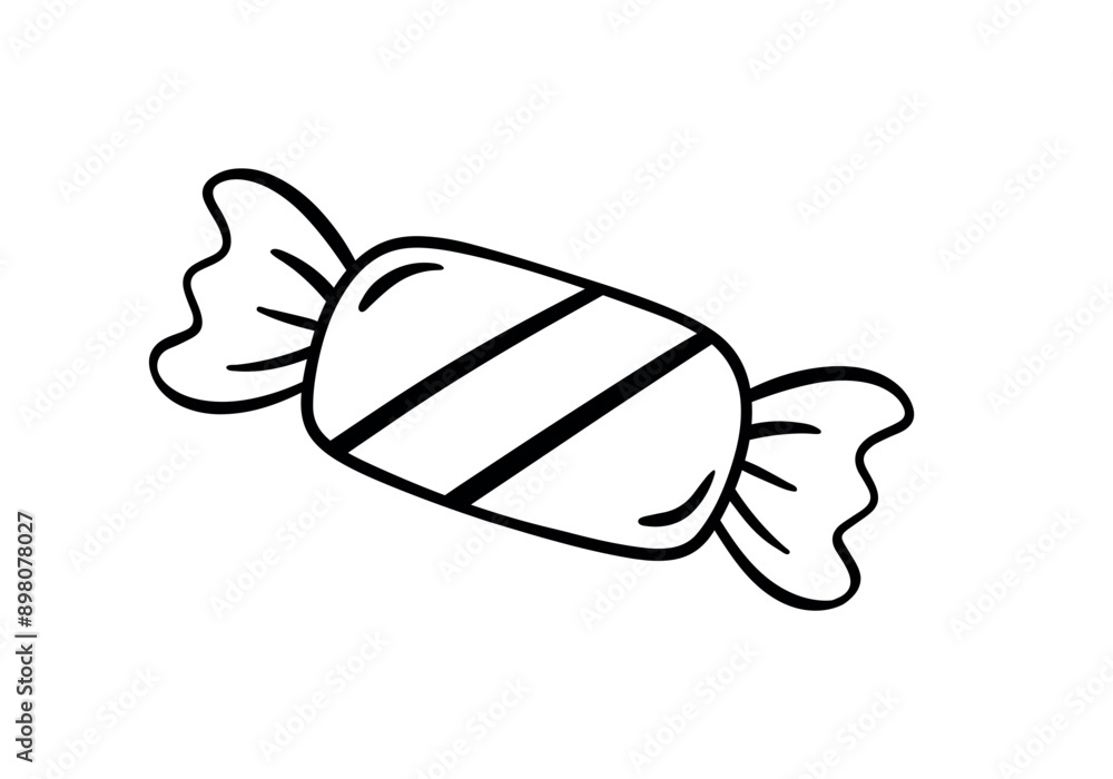 Cute Candy in Black Line Icon Clipart Sweet Snack Cartoon Vector Illustration