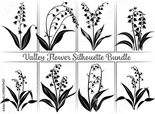 Valley flower silhouette, Decorative Valley silhouettes, valley flower isolated on white background, sketch, hand drawn digital vector illustration.