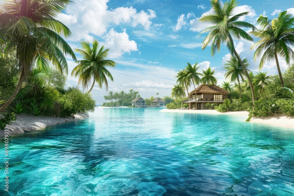 3d realistic banner poster collage for travel agency advertise sale discount on tropical worldwide resort in bay lagoon - generative ai 3d realistic banner poster collage for travel agency advertise sale discount on tropical worldwide resort in bay lagoon - generative ai
