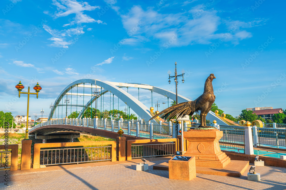 Φωτογραφία Route walking jogging or ride bicycle and exercise and Chan Palace Bridge over the Nan River blue sky background New Landmark tourist is Public places Phitsanulok