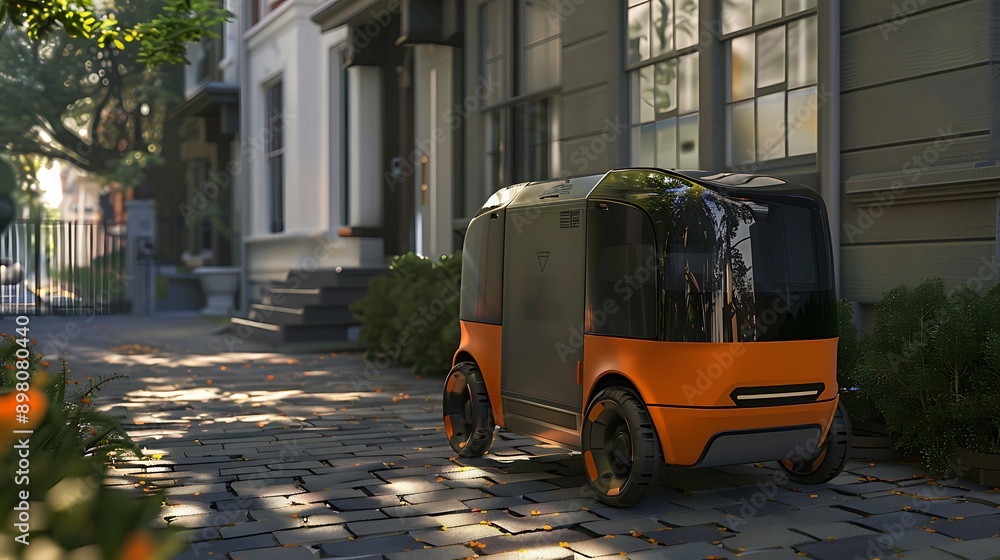 Obraz premium Autonomous delivery robot with cargo compartment 