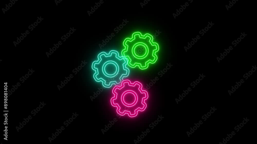 Moving glowing neon gears and arrows showing recycling animation .
Moving glowing neon gears and arrows showing recycling animation .