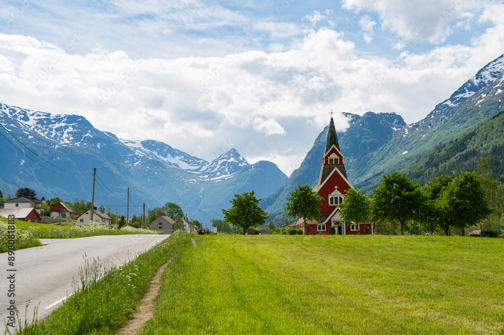 Ταπετσαρία The red church of Olden, a village in Stryn Municipality, Vestland Province