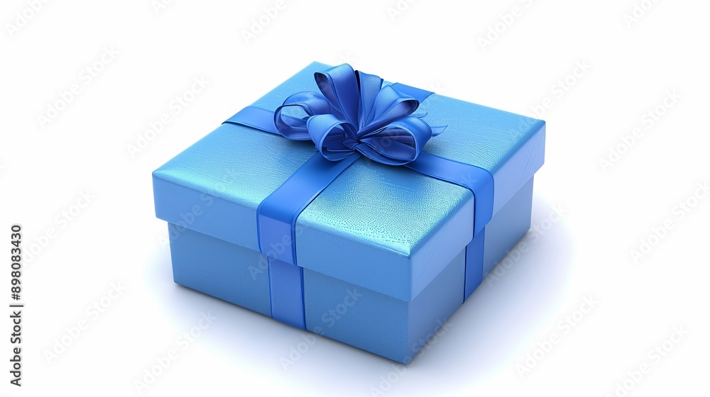 Fototapeta premium A beautifully wrapped blue gift box with ribbon and bow