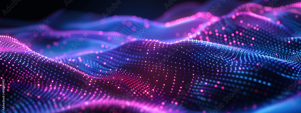 Dynamic Purple and Blue Particle Waves, Abstract Futuristic Technology Visualization, 3D Data Flow Concept Dynamic Purple and Blue Particle Waves, Abstract Futuristic Technology Visualization, 3D Data Flow Concept
