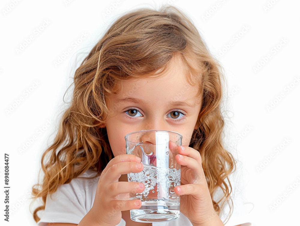 Young Girl With Wavy Blond Hair Drinking Water From a Glass Young Girl With Wavy Blond Hair Drinking Water From a Glass