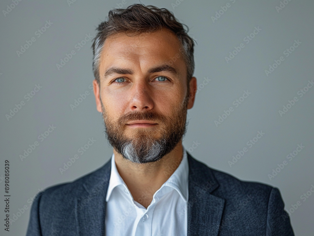 Portrait of a Middle-Aged Man With a Beard and Blue Eyes, Looking Directly at the Camera Portrait of a Middle-Aged Man With a Beard and Blue Eyes, Looking Directly at the Camera