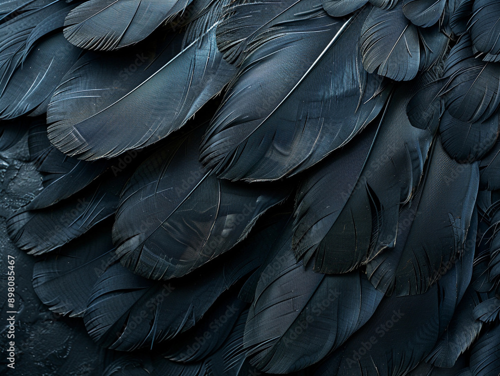 Close-Up of Dark Blue Feathers on a Bird's Wing Close-Up of Dark Blue Feathers on a Bird's Wing