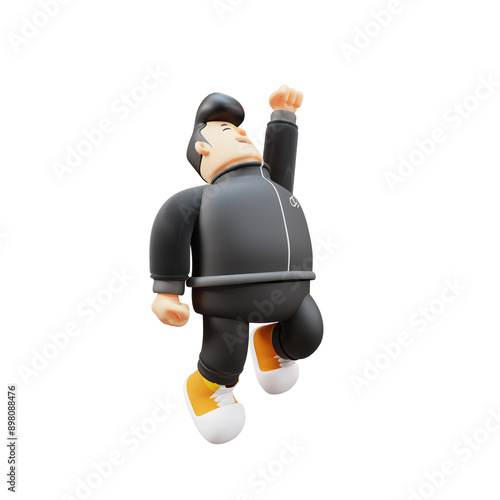 Guitar Playing Boy. Cartoon Character Jumping with Enthusiasm. 3D Cartoon Character