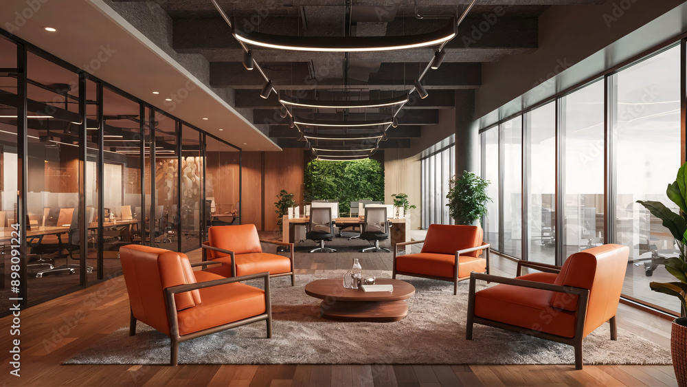 Modern Corporate Lounge with Biophilic Design Elements Modern Corporate Lounge with Biophilic Design Elements