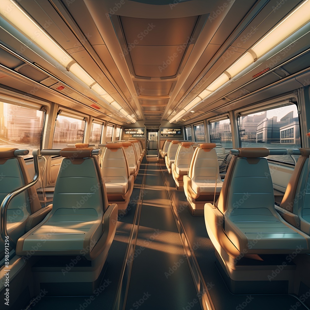 Luxuriate in the sophisticated ambiance of the modern train car with plush seating, soft lighting, and panoramic views. Ideal for travelers seeking comfort and elegance on their journey. Luxuriate in the sophisticated ambiance of the modern train car with plush seating, soft lighting, and panoramic views. Ideal for travelers seeking comfort and elegance on their journey.