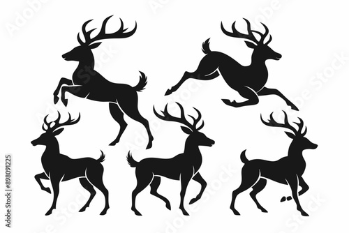 Deer silhouette vector set, Collection of reindeer silhouette isolated on white background. vector illustration
 
