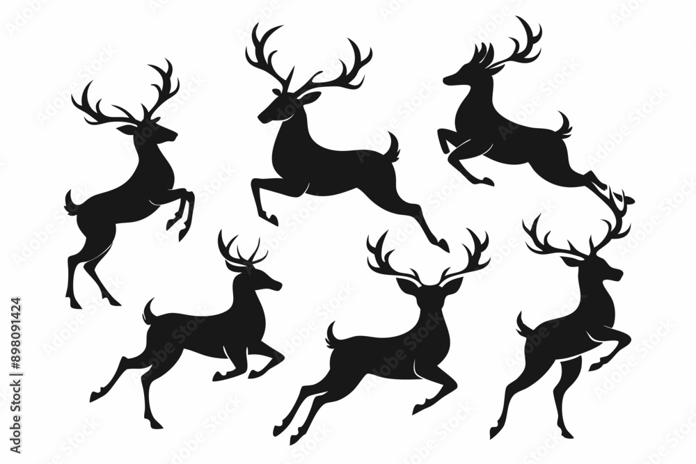 Fototapeta premium Deer silhouette vector set, Collection of reindeer silhouette isolated on white background. vector illustration