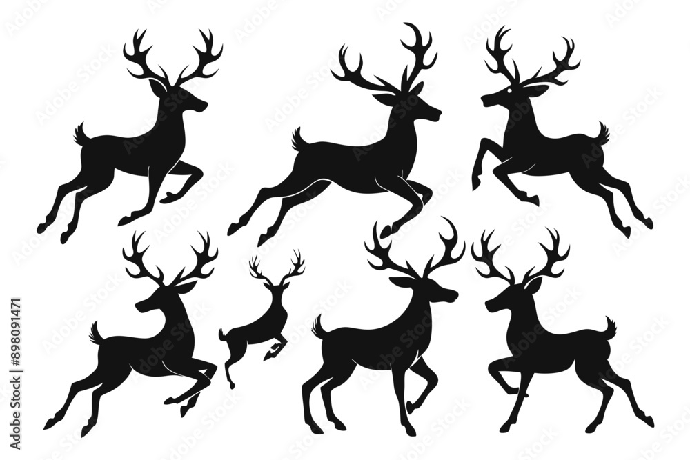 Deer silhouettes set vector illustration, black deer silhouette icon bundle
Deer silhouettes set vector illustration, black deer silhouette icon bundle