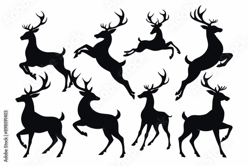 Deer silhouette vector set, Collection of reindeer silhouette isolated on white background. vector illustration
 
