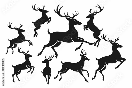 Deer silhouette vector set, Collection of reindeer silhouette isolated on white background. vector illustration
 
