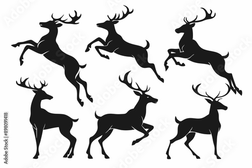 Deer silhouette vector set, Collection of reindeer silhouette isolated on white background. vector illustration 