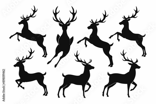 Deer silhouette vector set, Collection of reindeer silhouette isolated on white background. vector illustration
 
