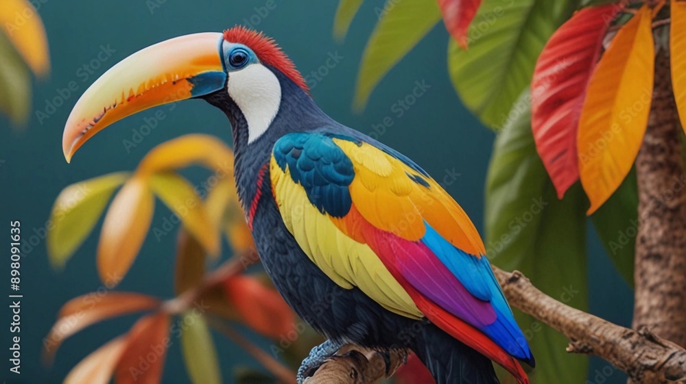 Obraz premium Multi colored toucan perched on branch generative AI 