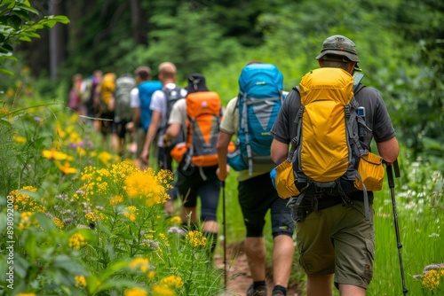 Wallpaper Mural Group of friends joyfully hiking along the stunning and picturesque mountain trails Torontodigital.ca