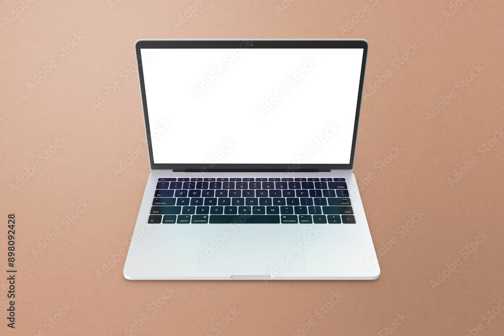 Overhead View Laptop Mockup on Brown Textured Background Overhead View Laptop Mockup on Brown Textured Background