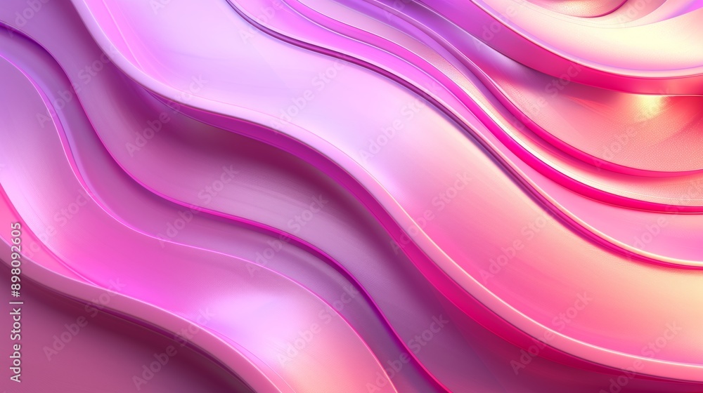 Smooth pink metallic waves flowing and creating reflections on abstract background Smooth pink metallic waves flowing and creating reflections on abstract background