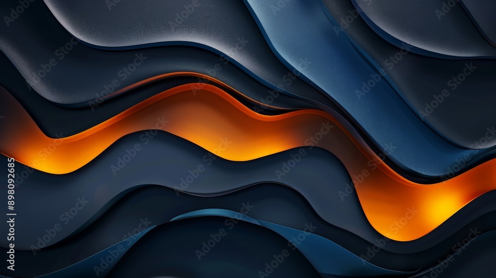 Abstract background forming smooth wavy shapes with orange light in a modern minimalist style Abstract background forming smooth wavy shapes with orange light in a modern minimalist style