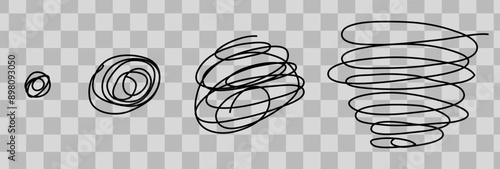 Doodles of different sizes. A set of hand-written squiggles. Flat vector illustration without background, eps10